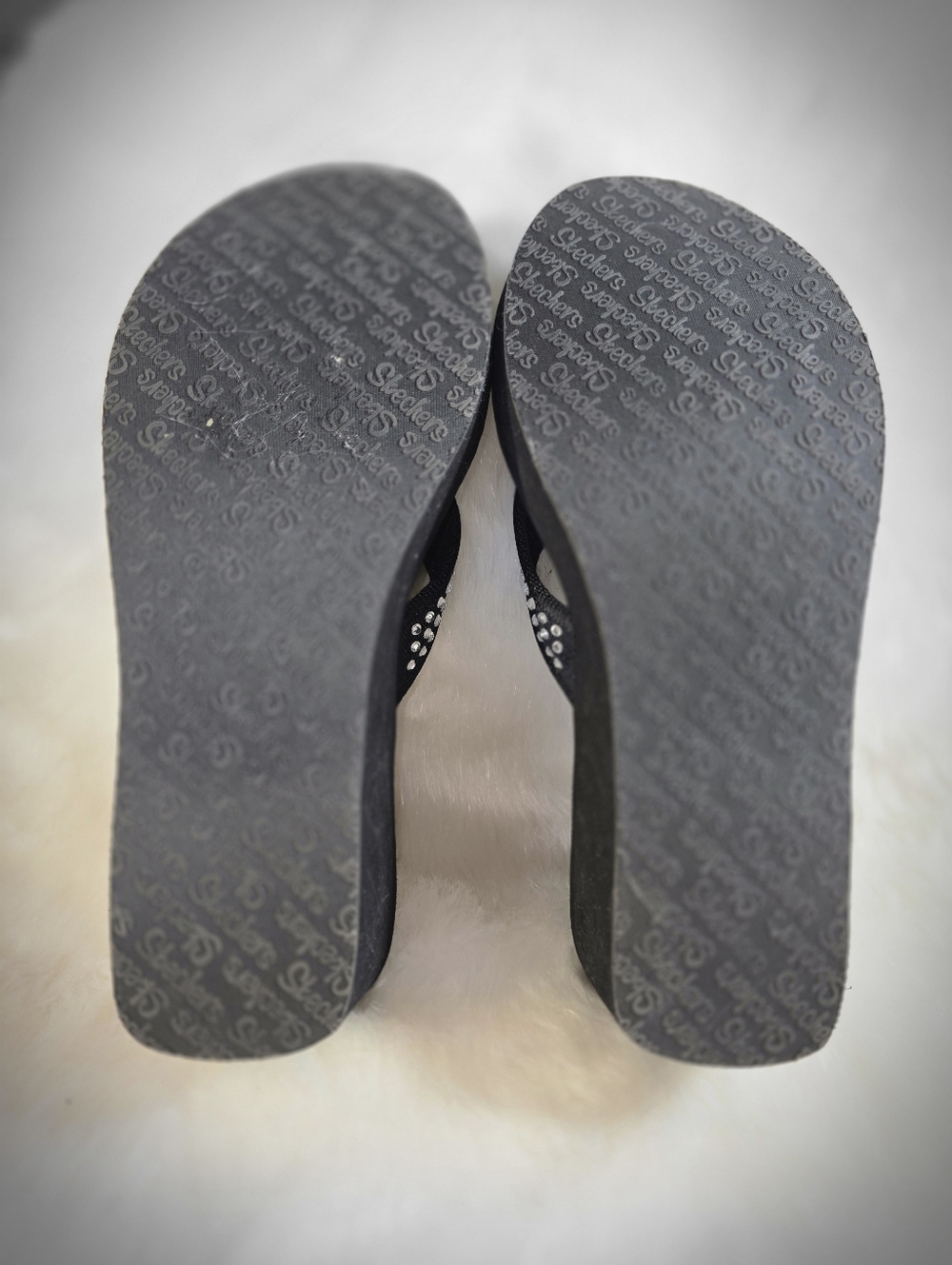 Skechers Black Rhinestone Chunky Foam Wedge Sandals - Picture 5 of 8
